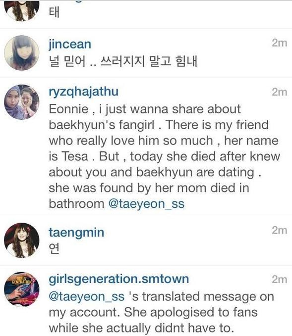 Người này cũng lan truyền tin trên trang cá nhân của Taeyeon. Ảnh: instagram