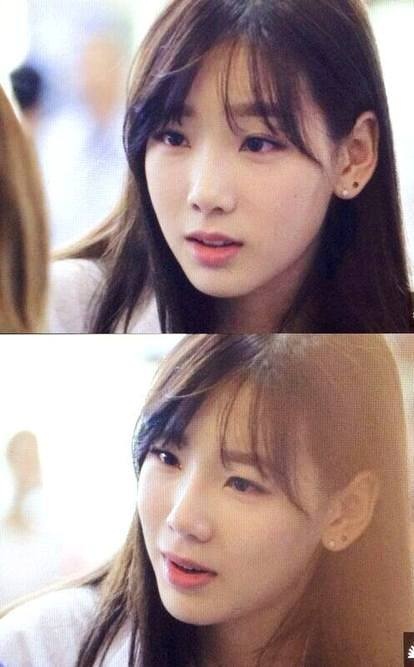Ảnh fan chụp cho thấy mắt Taeyeon đỏ hoe khi nhờ fan chuyển lời. Ảnh: jayeonxx