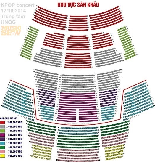 Sơ đồ chỗ ngồi và giá vé dự kiến.