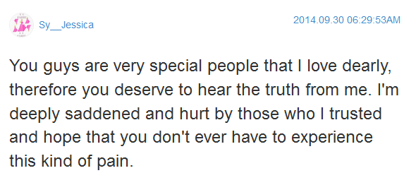 Dòng bình luận của chính Jessica trên Weibo.