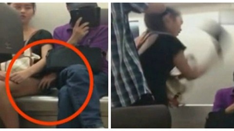 Bi danh toi ta vi 'de' tren tau dien ngam hinh anh