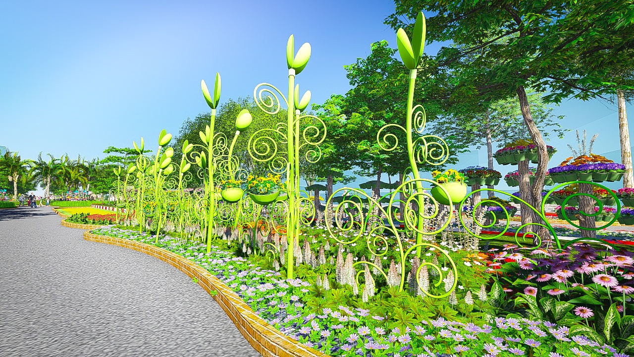 Đường hoa Tết Ất Mùi 2015 trên đường Hàm Nghi dài 510m từ Phó Đức Chính đến  Hồ Tùng Mậu với ba phân đoạn chính là: Hào khí Việt Nam, Bản sắc Việt và Vinh quang   Việt Nam.