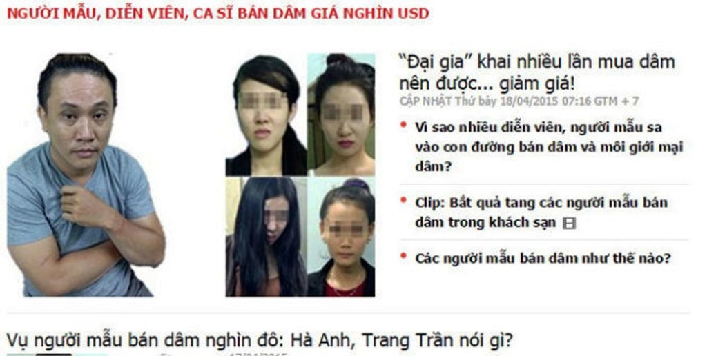 Một số trang mạng đưa tên tuổi, hình ảnh người mẫu bán dâm. Còn người mua dâm?