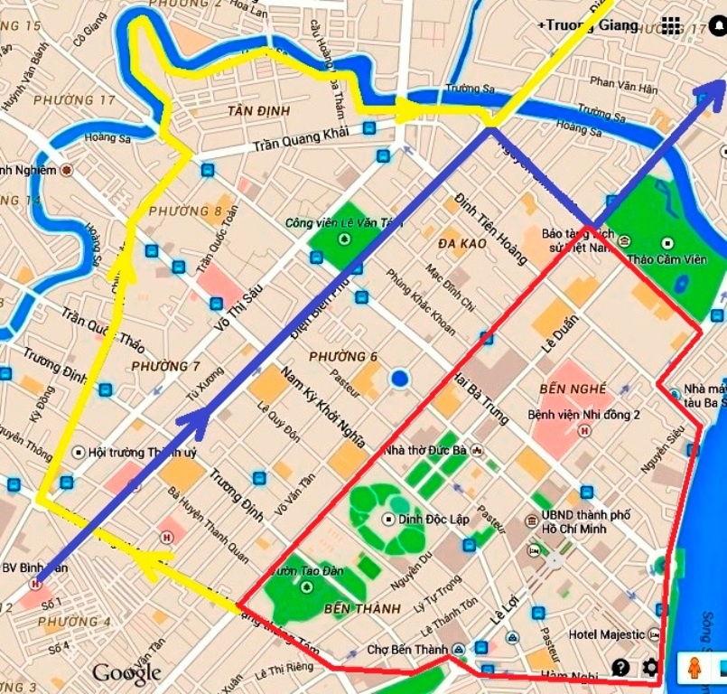 Lộ trình thay thế, hướng từ quận 10 và quận 5 đi quận Bình Thạnh.