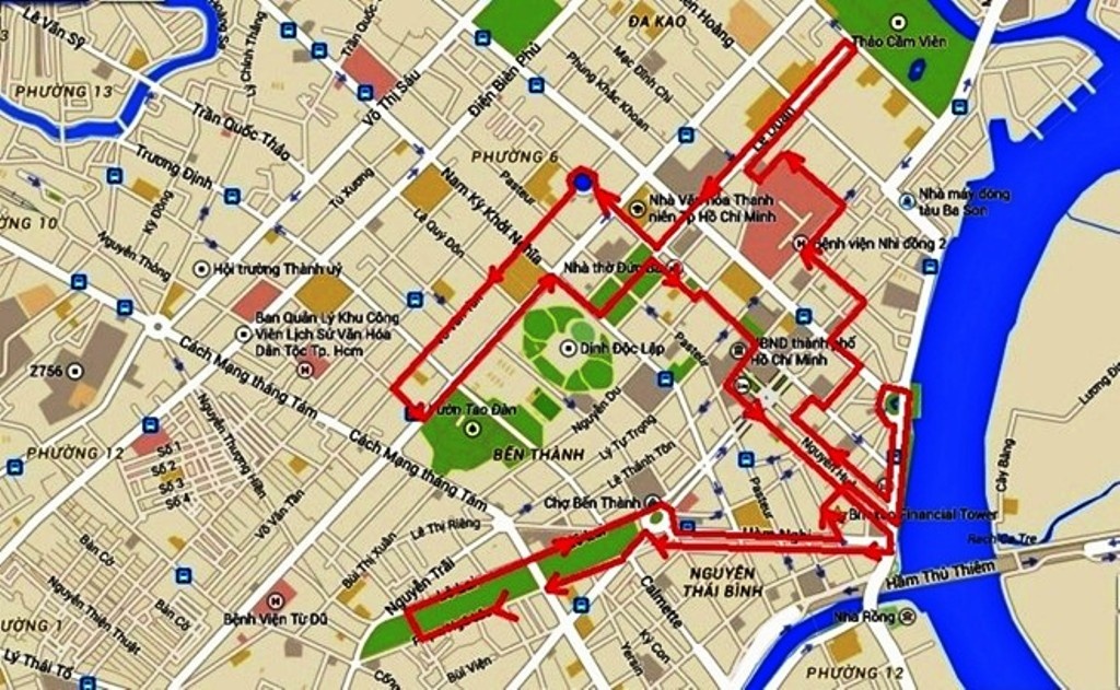 Lộ trình tuyến xe buýt điện do Sở GTVT đề xuất vào tháng 5/2015, đi qua 30 tuyến đường trung tâm TP HCM.