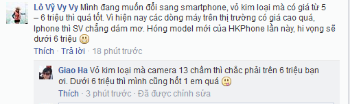 Bình luận về sản phẩm mới trên fanpage HKPhone.