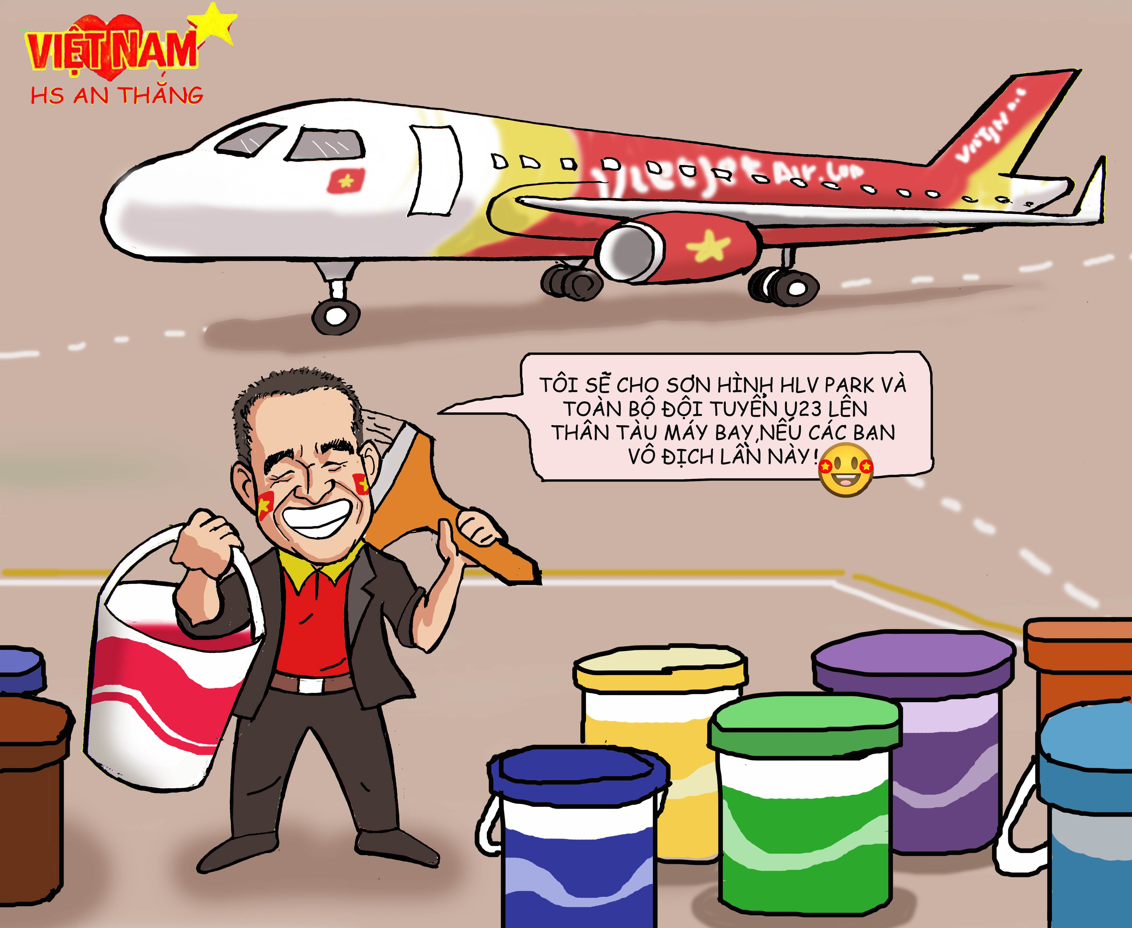 Vietjet se son hinh doi tuyen U23 Viet Nam len than tau bay hinh anh