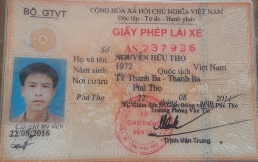 GPLX của tài xế Nguyễn Hữu Thọ.