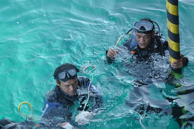 Toan canh keo cap ngam xuyen bien dua dien ra dao Ly Son hinh anh