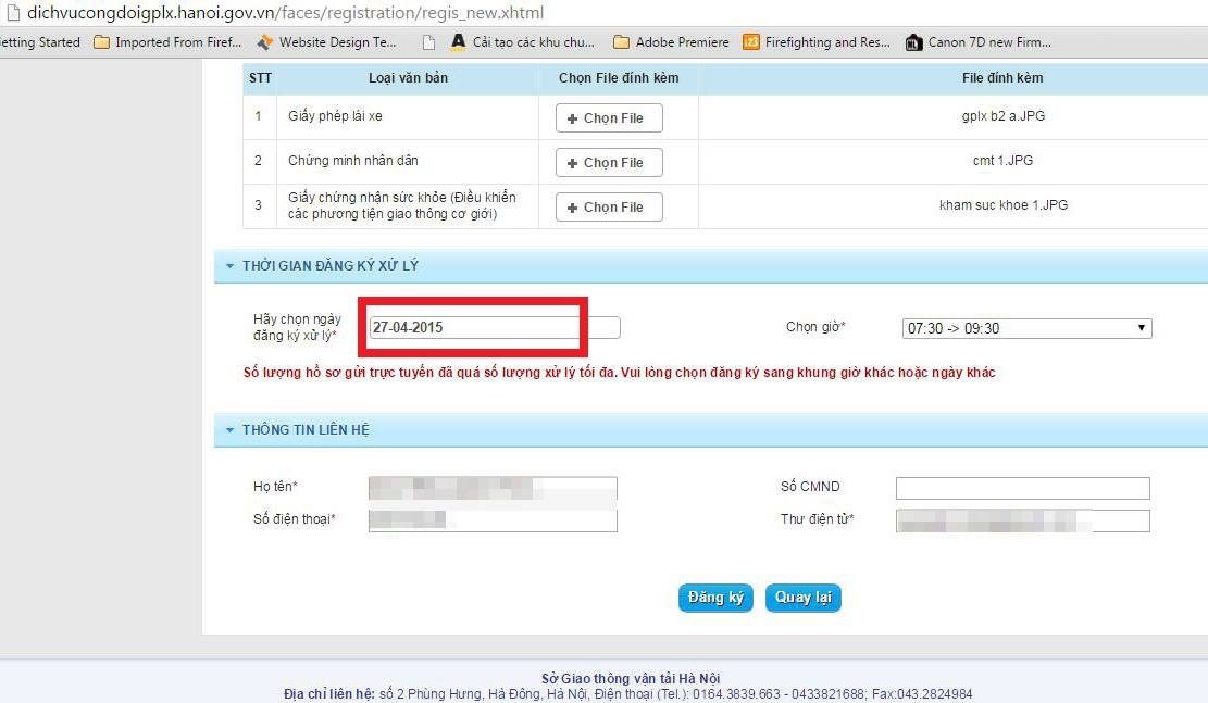 Hệ thống này tự động lùi lịch hẹn in trả GPLX khi quá tải. Ảnh: độc giả cung cấp.