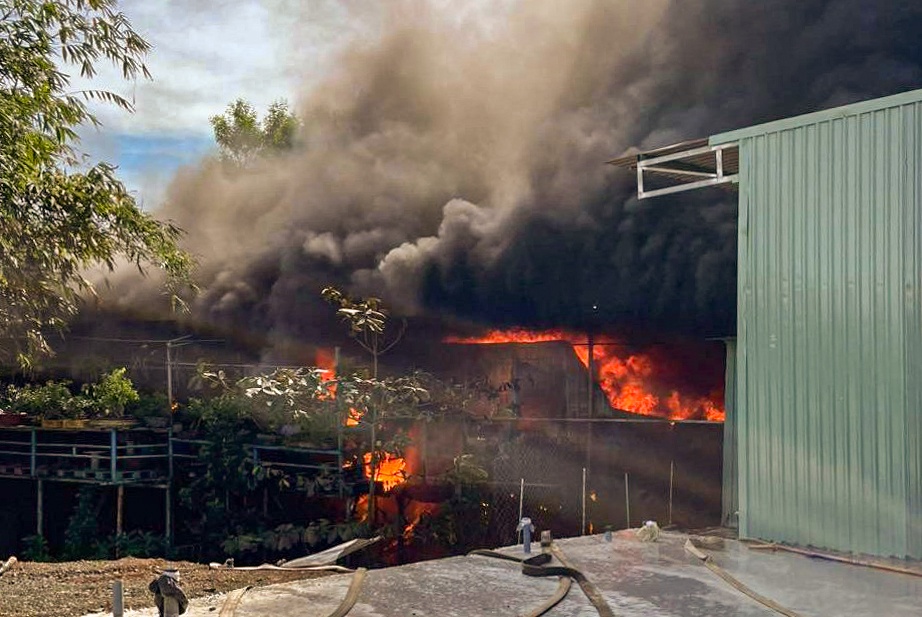 Sau tieng no, kho phe lieu 400 m2 tren quoc lo 13 chay ngun ngut hinh anh