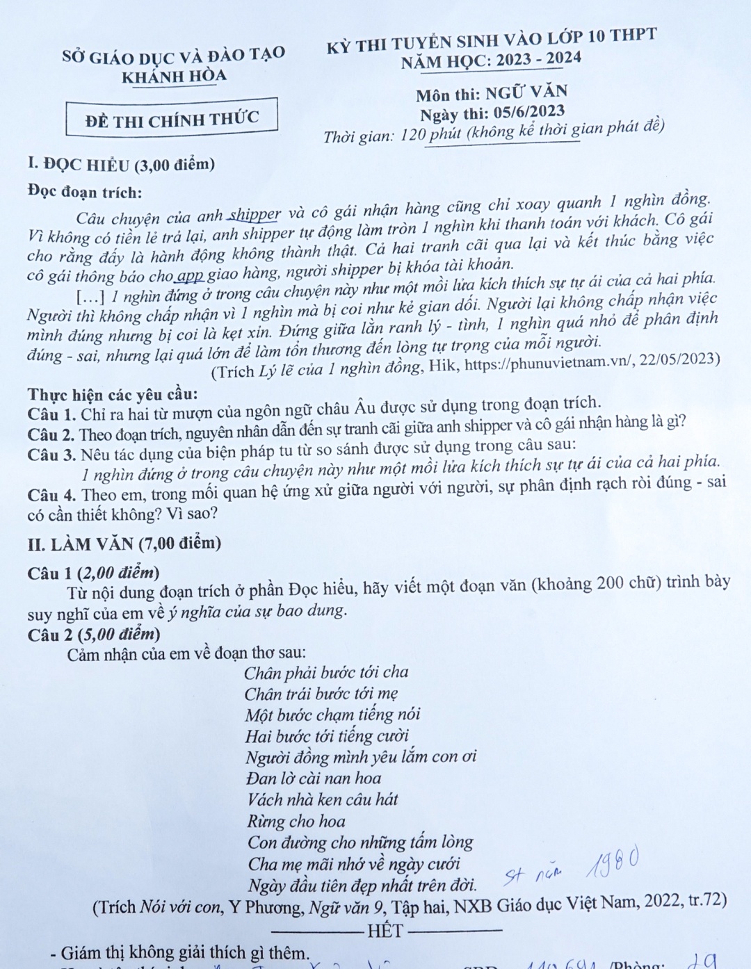 thi vao lop 10 anh 1