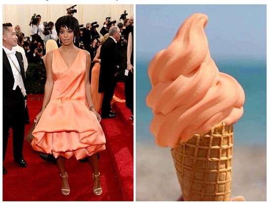 Bộ váy của Solange bị lọt vào một trong những trang phục thảm họa tại Met Gala 2014 nó bị chê trông như một que kem.