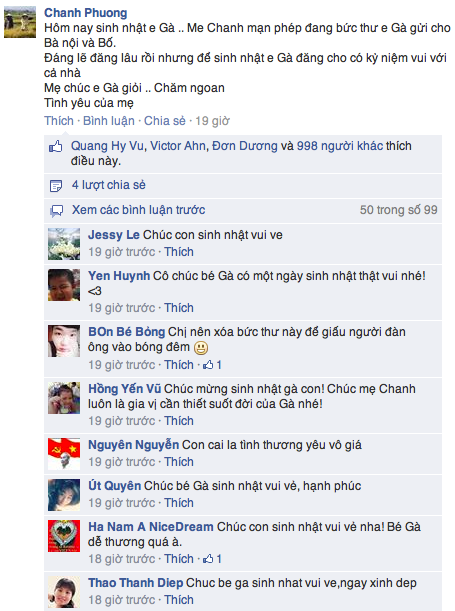 Người hâm mộ rất xúc động trước tình cảm của bé Gà dành cho bà nội và bố.