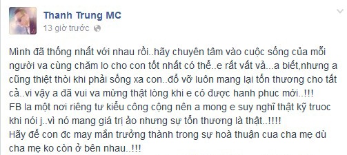Thành Trung đáp ngắn gọn về lời ám chỉ của vợ cũ trên trang cá nhân.