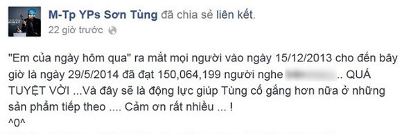 Tâm sự của M-TP trên trang cá nhân.