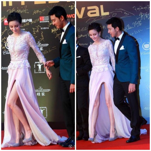 Lưu Vũ Hân với chiếc váy có đường xẻ cao làm lộ tất tật những gì bên trong tà váy.