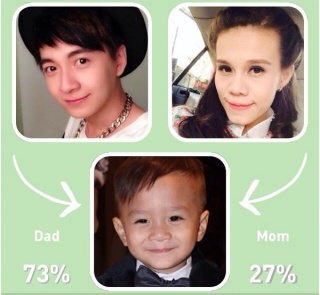 Jacky Minh Trí giống bố Ngô Kiến Huy 73% và giống mẹ Thụy Anh 27%.