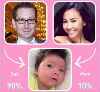 Bé Sol thừa hưởng các nét lai tây của bố đến 90% và chỉ giống mẹ Đoan Trang 10%.