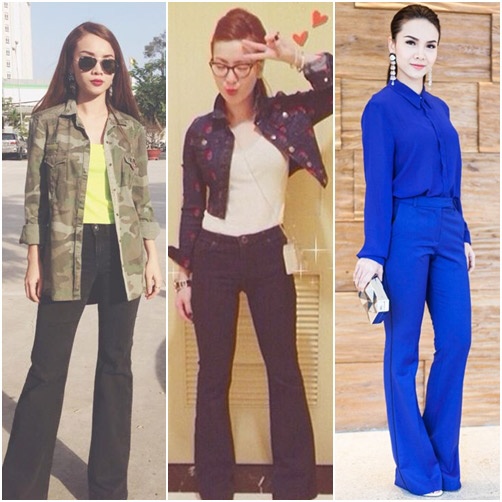 Song Yến là những người đẹp hiếm hoi tìm đến kiểu quần ống loe cổ điển.