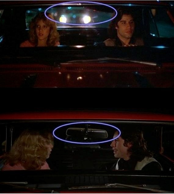 Carrie (1976): Kính chiếu hậu bất ngờ xuất hiện ở cảnh sau.