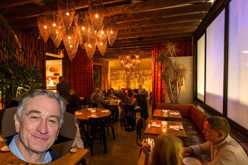 Nhắc đến De Niro không thể không nhắc tới nhà hàng mang đậm phong cách Nhật Bản, Nobu. Ông đã hợp tác với đầu bếp Nobu Matsuhisa và Drew Nieporent khai trương nhà hàng đầu tiên ở New York vào năm 1994. Và sau đó là hàng loạt các chi nhánh khác như Bahamas, Bắc Kinh, Budapest, Cape Town, Dallas, Dubai, Hong Kong, Las Vegas, London, St. Berkeley (London), Los Angeles, Malibu, Melbourne, Mexico City, Miami, Milan, Moscow, Next Door (NY), Năm mươi bảy (NY), Perth, San Diego, Tokyo, Waikiki.