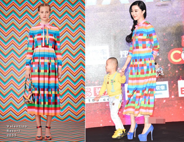 Bộ váy họa tiết sặc sỡ bảy săc cầu vồng kết hợp tóc tết một bên vai khiến