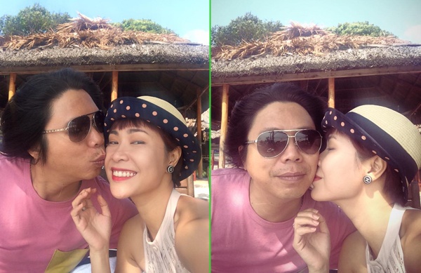 Dũng Đà Lạt khoe ảnh tình tứ hôn Uyên Linh trên trang cá nhân vào đêm Valentine.