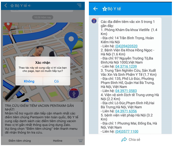 Bo Y te cho tra cuu diem tiem vac xin gan nhat qua Zalo hinh anh