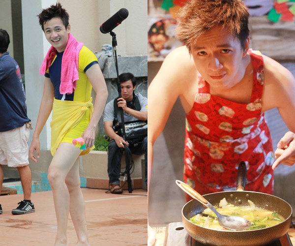 Ngo Kien Huy mac vay nau an o phim truong hinh anh