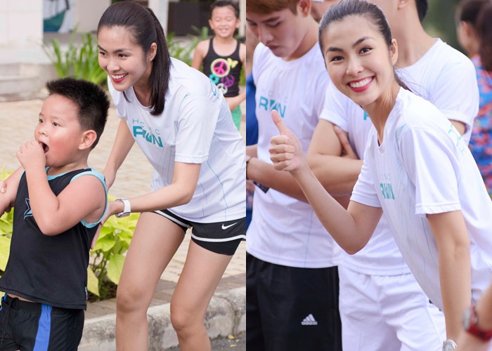 Tang Thanh Ha cung em chong tap the thao tren pho hinh anh