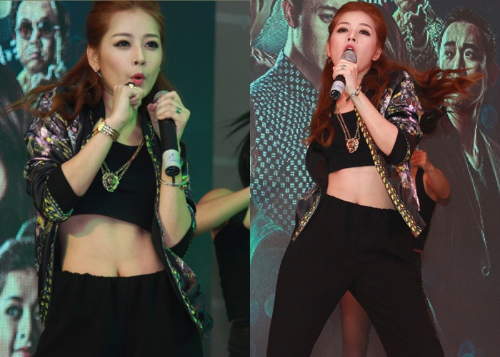 Chi Pu mac ao ngan lo eo con kien tren san khau hinh anh