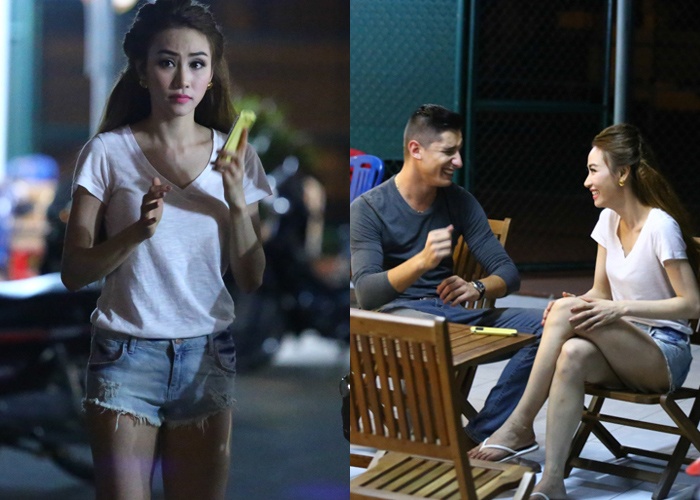 Ngan Khanh dien quan ngan cun di an khuya voi trai Tay hinh anh