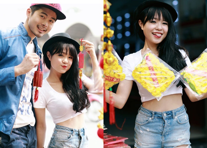 Thai Trinh mac crop top khoe eo thon ben hot boy Top Model hinh anh