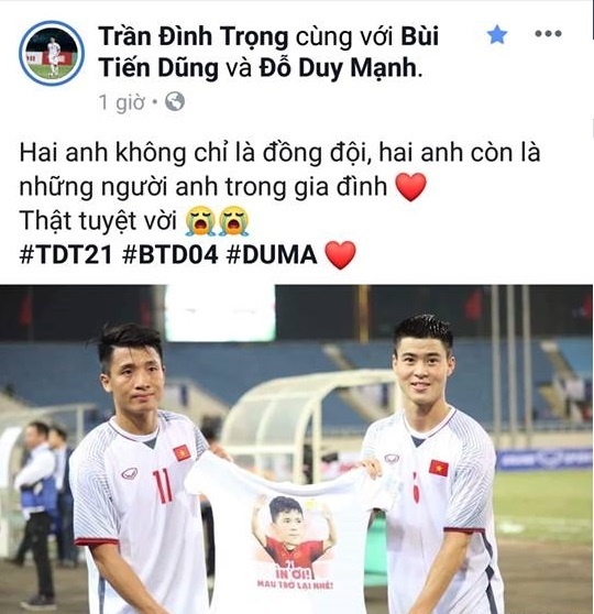 Trần Đình Trọng cảm ơn Duy Mạnh và Tiến Dũng ảnh 3 Tran Dinh Trong cam on Duy Manh va Tien Dung anh 3