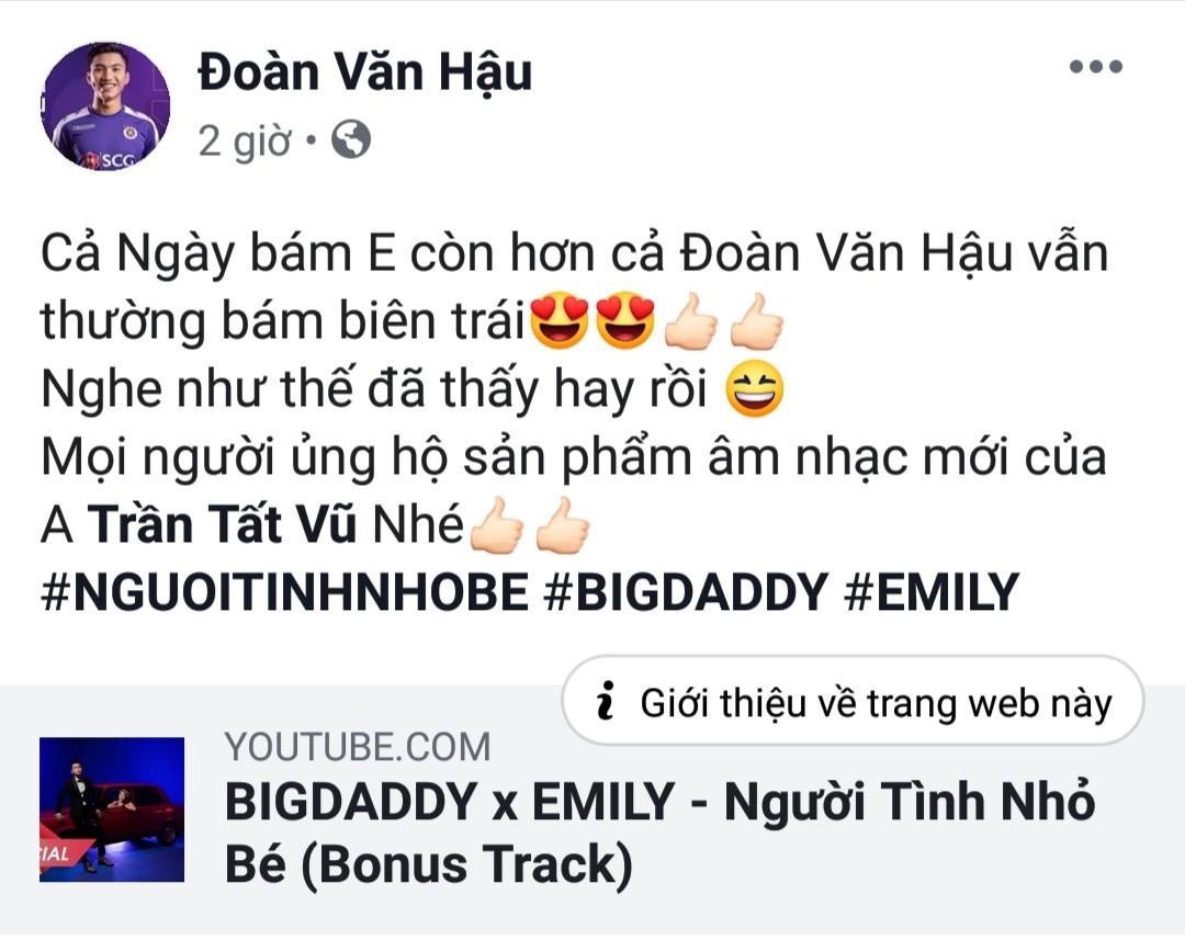 Văn Hậu vào lời bài hát của Big Daddy ảnh 1 Van Hau vao loi bai hat cua Big Daddy anh 1