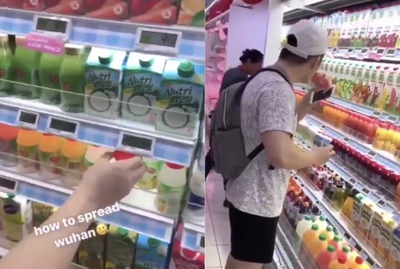 Thanh nien bi chi trich vi uong thu nuoc o sieu thi giua dich corona hinh anh