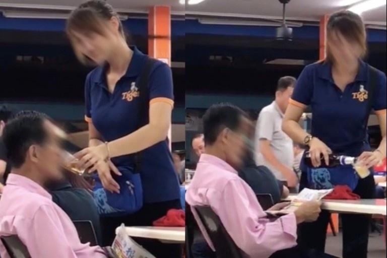 Nu tiep thi bia bi dieu chuyen vi nang coc len mieng khach nam hinh anh