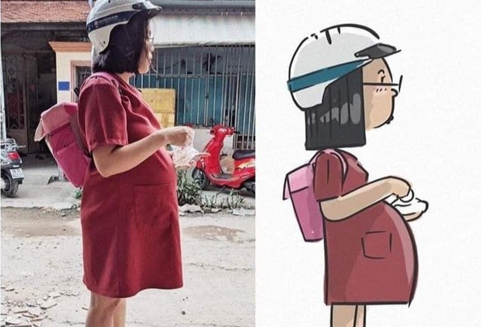 Me bim sua bi chong chup len, ve thanh bo tranh ba bau dang yeu hinh anh