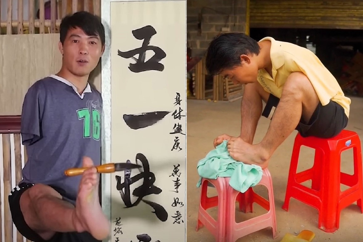 Chang trai khong tay tro thanh hien tuong mang o Trung Quoc hinh anh