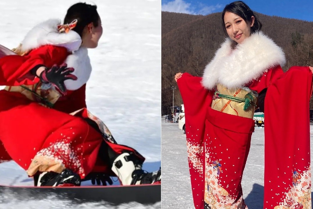 Video co gai Nhat Ban mac kimono truot tuyet co hon 5 trieu luot xem hinh anh