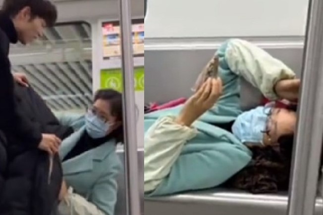 Nam chiem cho tren tau dien, nguoi phu nu bi thanh nien tri cuc hay hinh anh