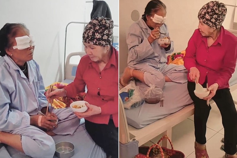 Nang dau Thai Binh xuc dong thay me de duoc me chong cham soc hinh anh