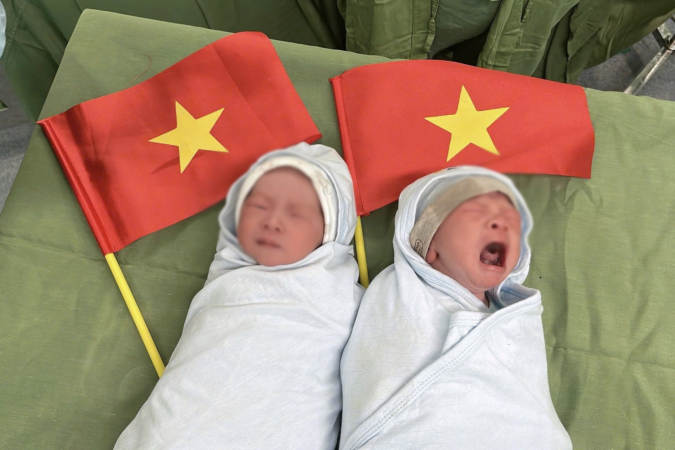 Chao doi ngay 30/4, cap song sinh duoc dat ten Thong Nhat, Hoa Binh hinh anh