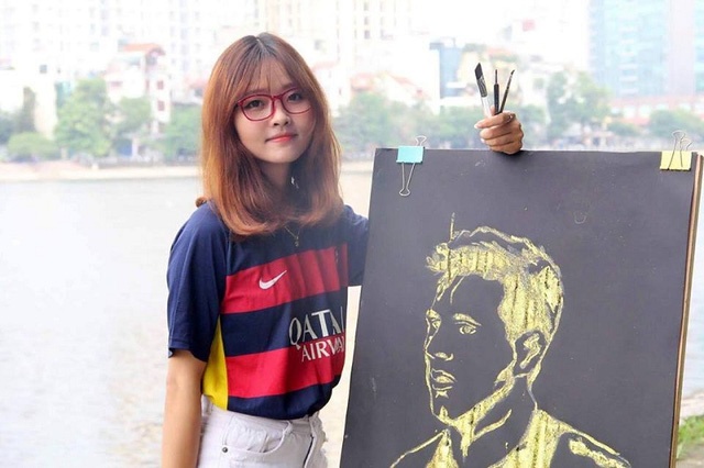 fan Barcelona xinh đẹp vẽ Messi ảnh 1 fan Barcelona xinh dep ve Messi anh 1
