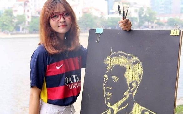 9X xinh dep gay an tuong voi man ve chan dung Lionel Messi hinh anh