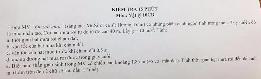 bài hát em gái mưa vào đề Vật lý ảnh 1 bai hat em gai mua vao de Vat ly anh 1