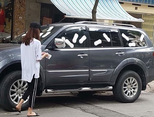 Co gai bi nem da khi dan bang ve sinh len oto hinh anh