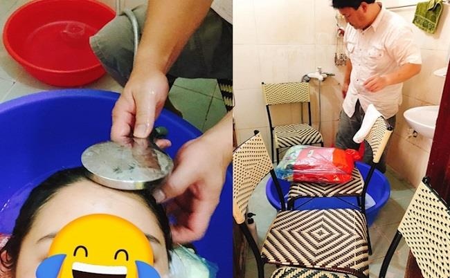 ông bố tự tay gội đầu cho con gái  ảnh 1 ong bo tu tay goi dau cho con gai anh 1