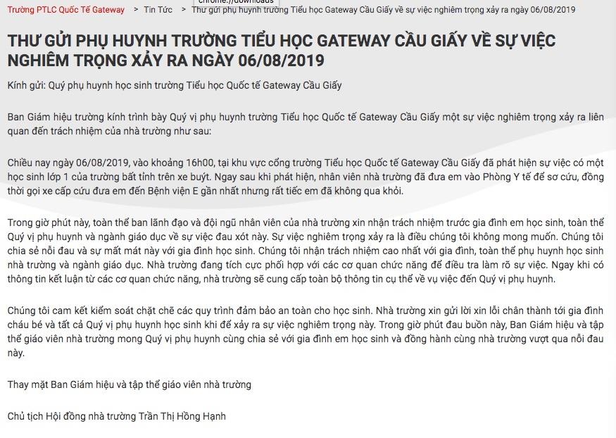 hoc sinh lop 1 chet o truong gateway anh 2
